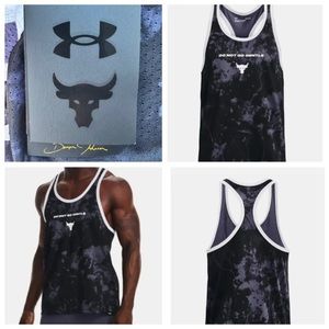 Under Armour Men's Project Rock Mesh   Printed Tank Black/Tempered Steel Large